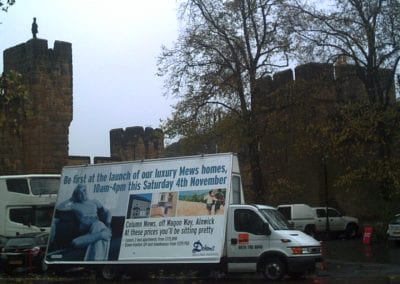 Poster Van promoting Dobsons Home Builder in Alnwick